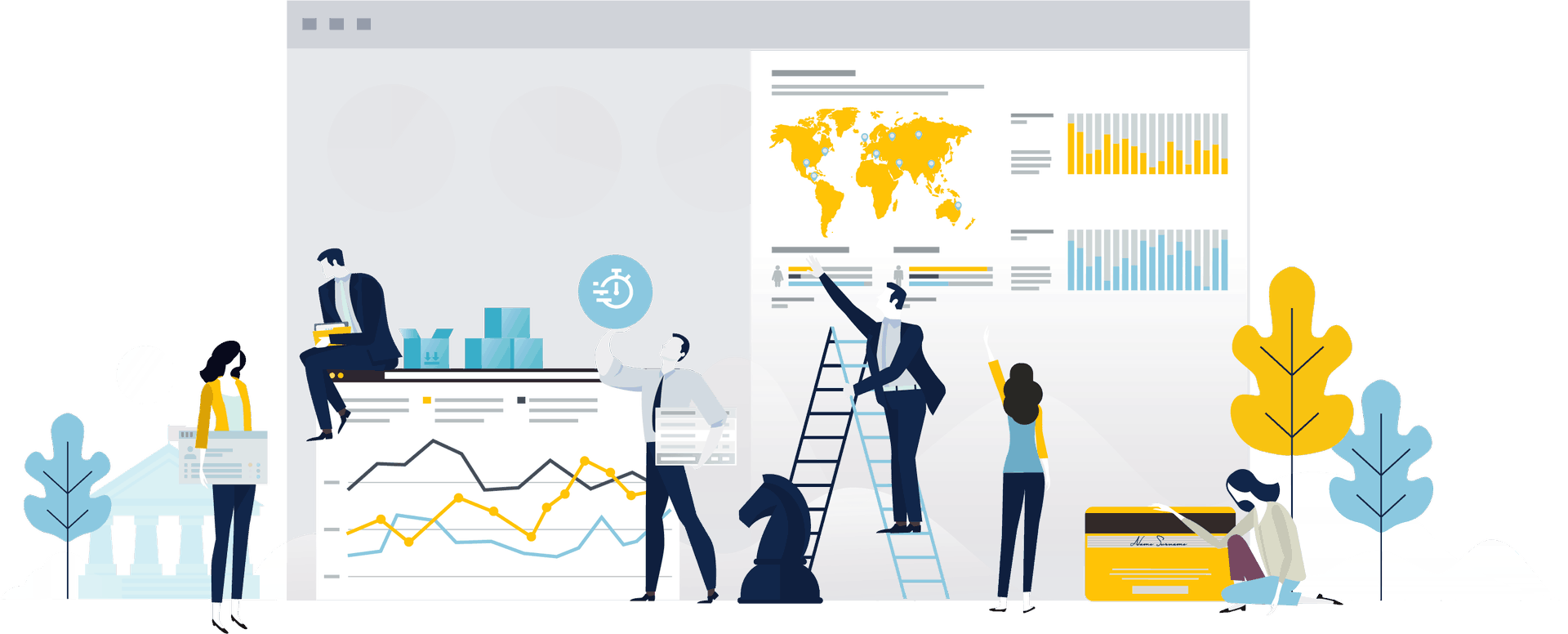 Sales team analyzing results on different graphs 